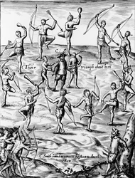 John Smith Being Taken Prisoner and Threatened with Death by the Native Americans of Virginia in 1607 (detail)